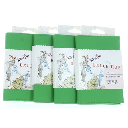 Lot of 4 Belle Hop Green Leather Passport Holder Travel Case