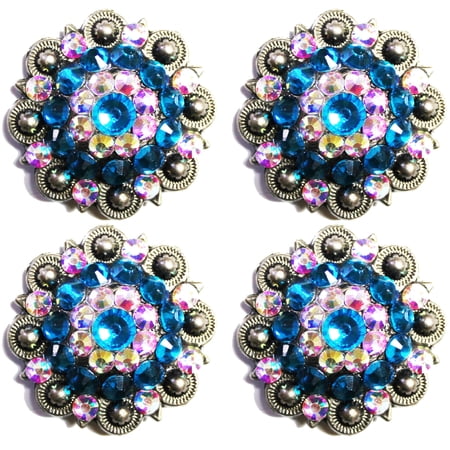 Lot of 4 Conchos Concho Rhinestone Horse Saddle Western Berry Turquoise CO69