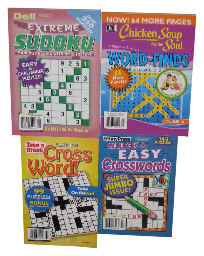 Lot of 4 Crossword Puzzle Books (Quick Easy Jumbo / Chicken Soup