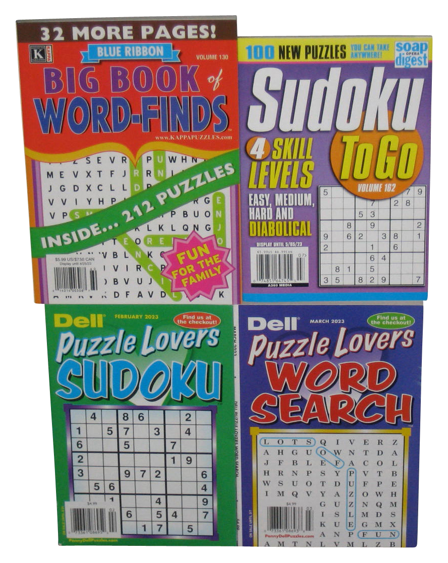 Lot of 4 Dell Kappa Sudoku WordFinds & Search Crossword Puzzle Books
