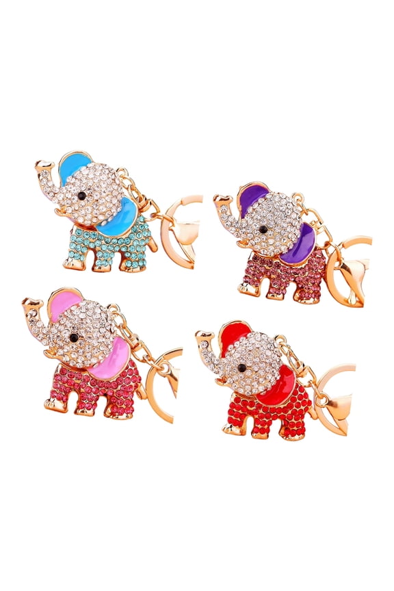 Lot of 4 Fashionable Big Ear Elephant Keychains Jeweled Detail Keyrings Charm