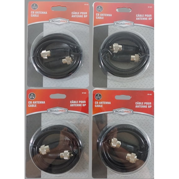 Lot of 4 Roadpro RP-9CC 9 Foot RG58 A/U CB/HAM Radio Antenna Coaxial Cables