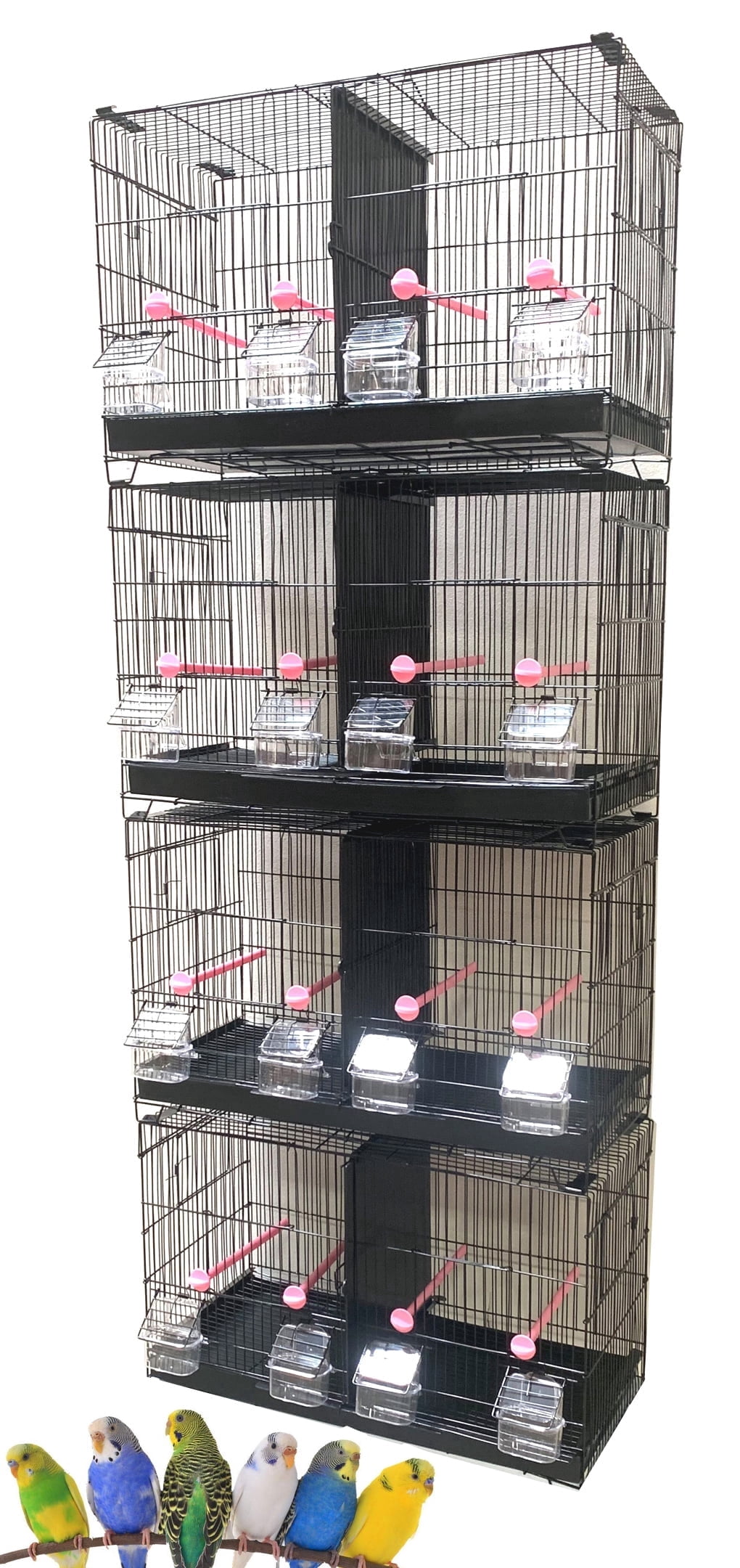 Lot of 4 of Stack & Lock Double Breeding Breeder Flight Bird Quail Cages with Both Center Wire and Solid Dividers Side Breeding Nest Doors