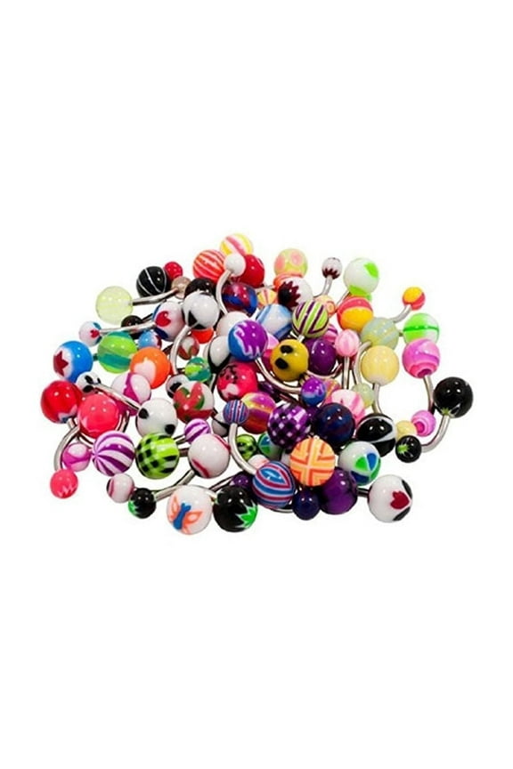 Lot of 40 14G Belly Button Rings Surgical Steel Piercing Jewelry No Duplicates