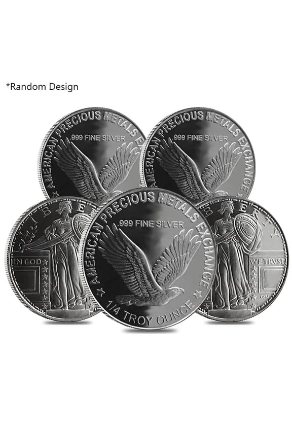 Lot of 5 - 1/4 oz Silver Generic Rounds .999 Fine