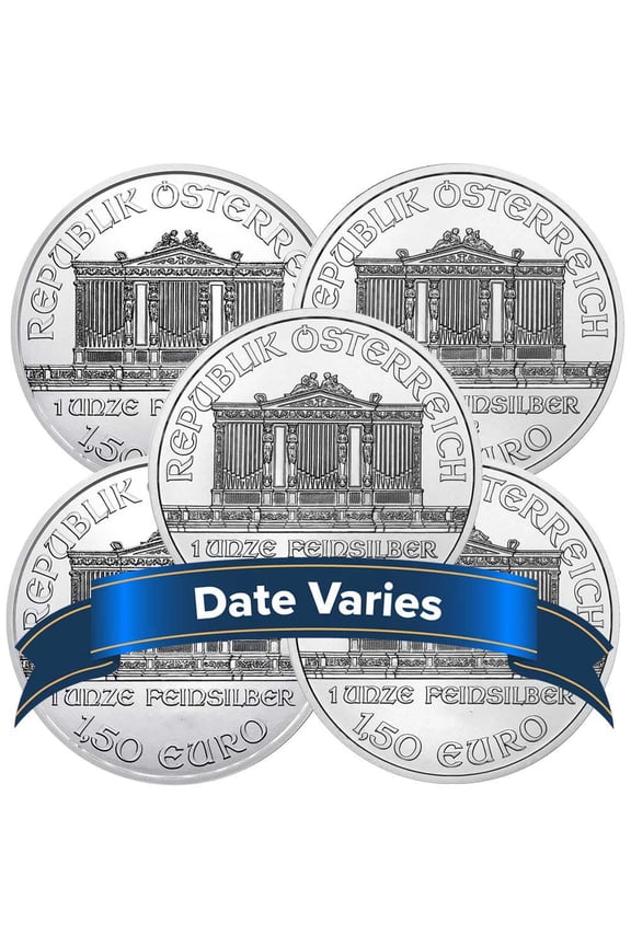 Lot of 5 - 1.50 Euro Silver Austrian Philharmonic 1 oz BU Random Year