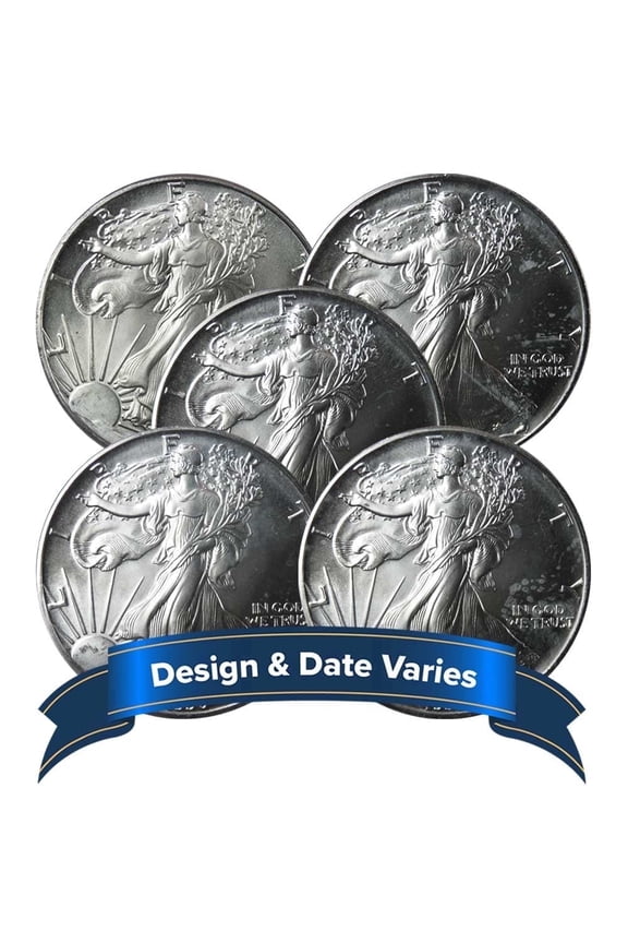 Lot of 5 - $1 American Silver Eagle 1 oz Random Year Impaired