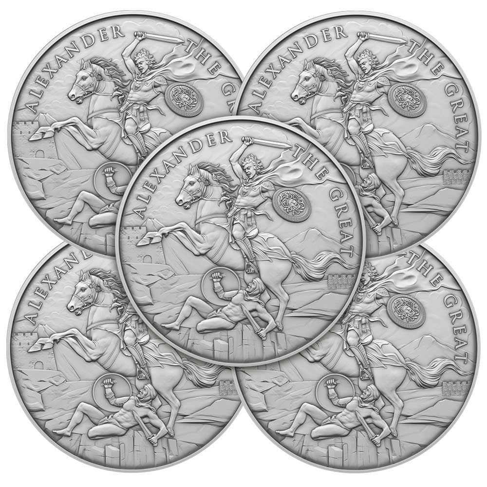 SILVERTOWNE MINT Lot of 5 - 1 Troy oz Alexander the Great Design .999 Fine Silver Round