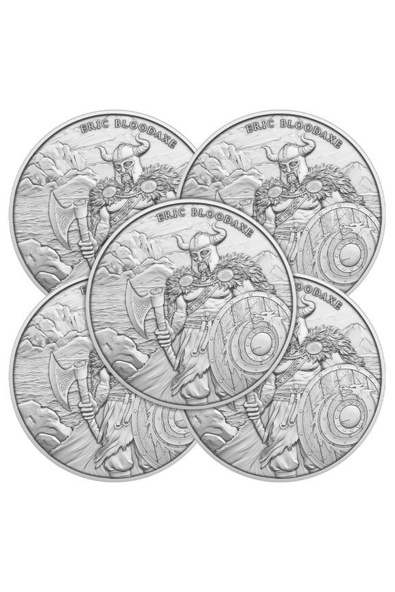 Lot of 5 - 1 Troy oz Eric Bloodaxe Design .999 Fine Silver Round