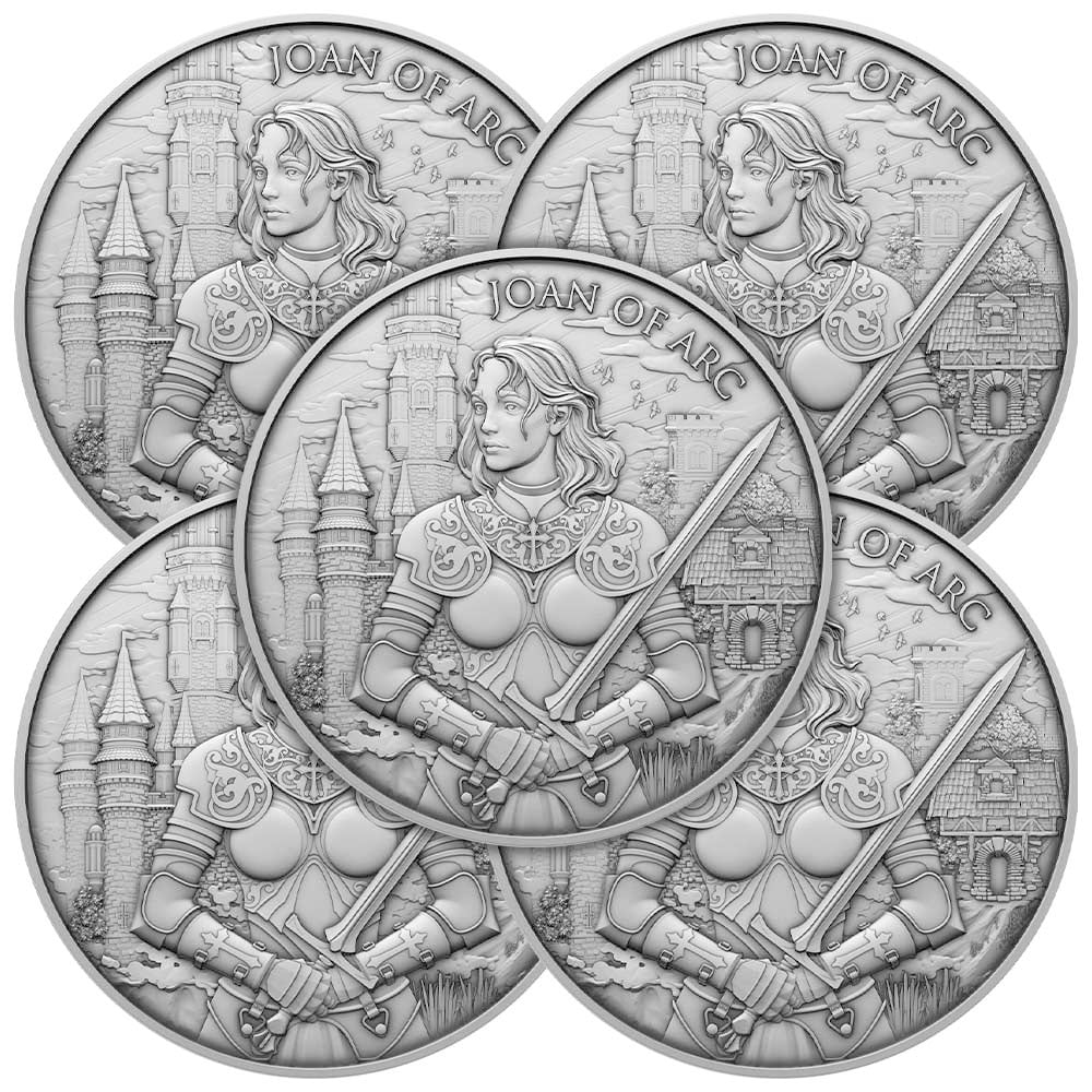 SILVERTOWNE MINT Lot of 5 - 1 Troy oz Joan of Arc Design .999 Fine Silver Round