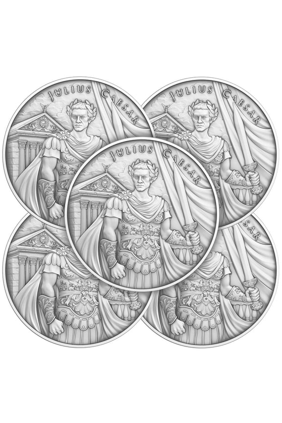 Lot of 5 - 1 Troy oz Julius Caesar Design .999 Fine Silver Round