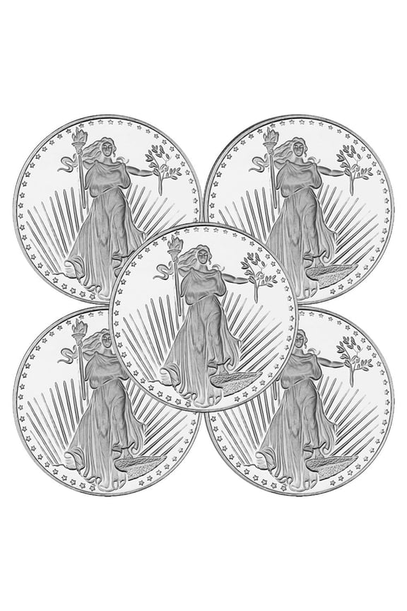 Lot of 5 - 1 Troy oz Saint Gaudens Design .999 Fine Silver Round