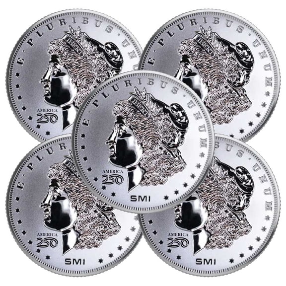 Lot of 5 - 1 Troy oz Sunshine Mint 250th Anniversary 1776 Morgan Silver Round