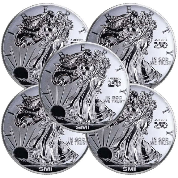 Lot of 5 - 1 Troy oz Sunshine Mint 250th Anniversary 1776 Walking Liberty Silver Round
