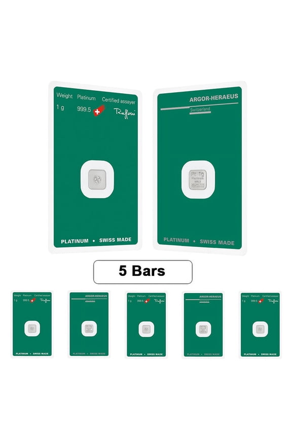 Lot of 5 - 1 gram Platinum Bar - Argor-Heraeus .9995 Fine (In Assay)