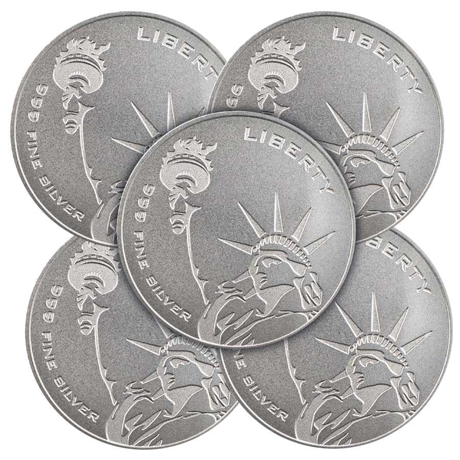 ASAHI INDUSTRY Lot of 5 - 1 oz Asahi Freedom Liberty Silver Round .999 Fine