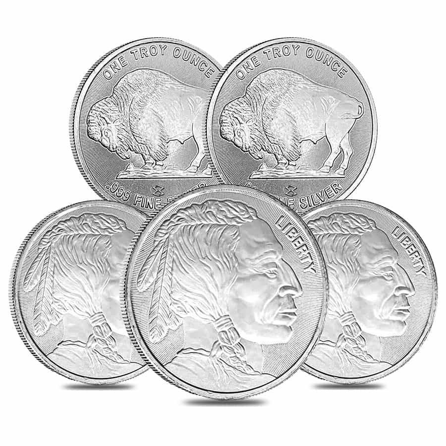 PRIVATE MINT Lot of 5 - 1 oz Elemetal Buffalo Silver Round .999 Fine