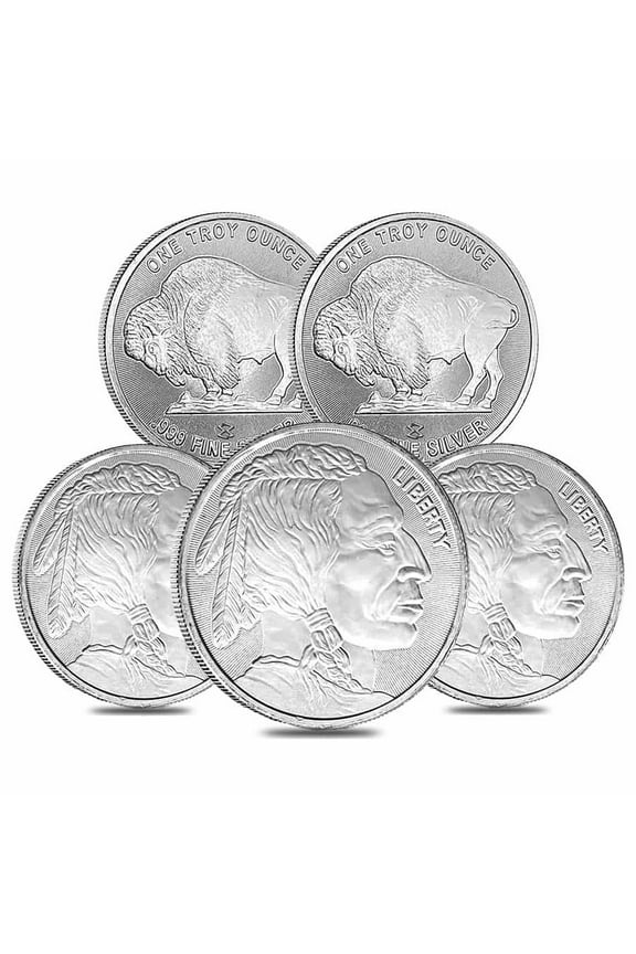 Lot of 5 - 1 oz Elemetal Buffalo Silver Round .999 Fine