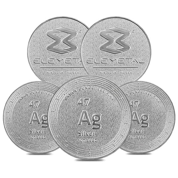 Lot of 5 - 1 oz Elemetal Silver Round .999 Fine