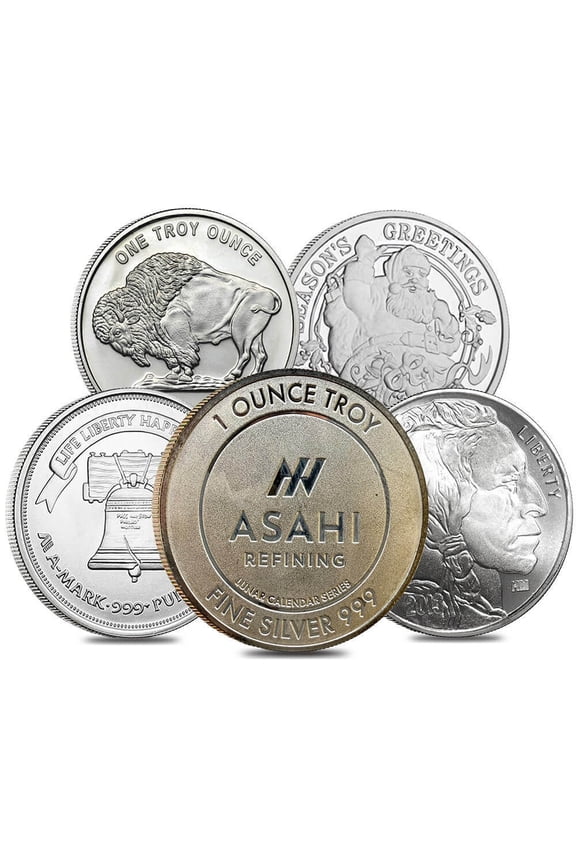 Lot of 5 - 1 oz Silver Generic Rounds .999 Fine (Varied Condition)