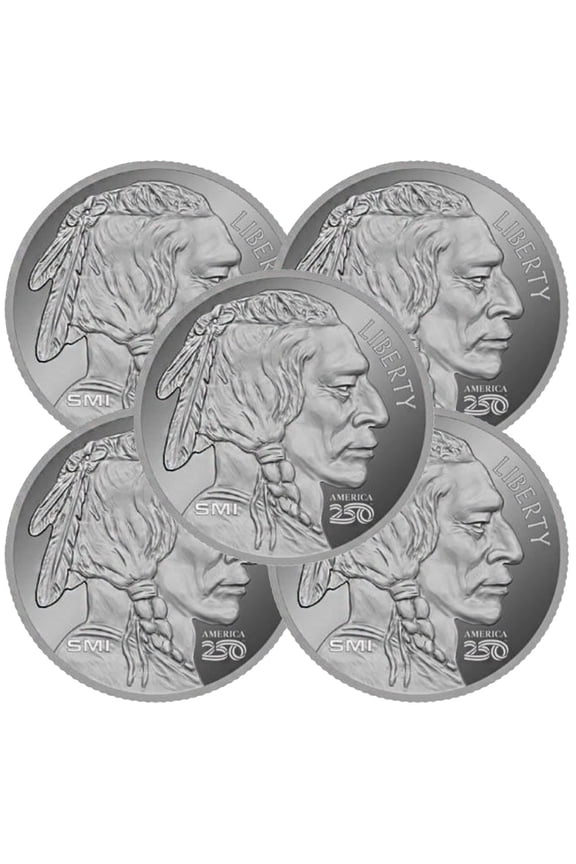 Lot of 5 - 1-oz Sunshine Mint 250th Anniversary 1776 Buffalo Silver Round BU