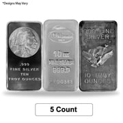 Lot of 5 - 10 oz Generic Silver Bar .999 Fine