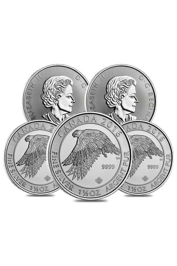 Lot of 5 - 2016 1.5 oz Canadian Silver White Falcon $8 Coin .9999 Fine BU
