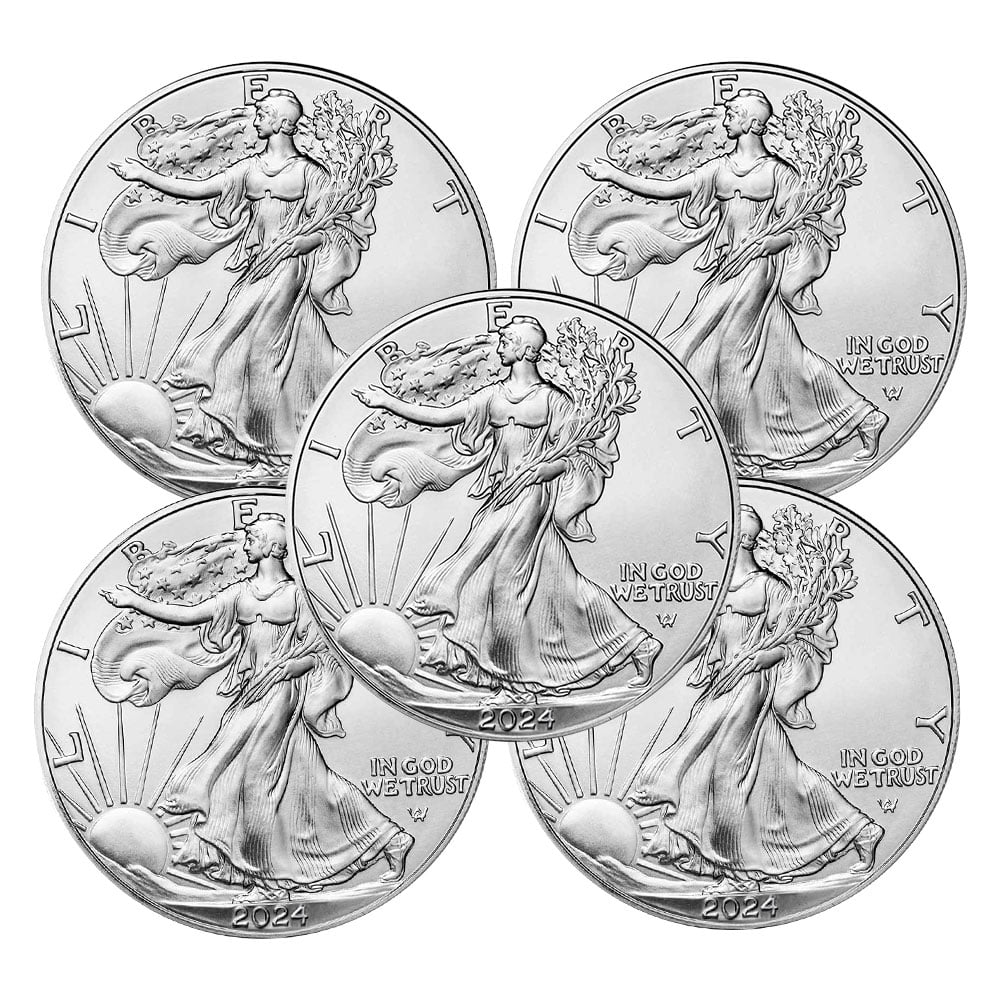 5Pack 2024 American Silver Eagle 1 oz BU Coins Uncertified Bullion