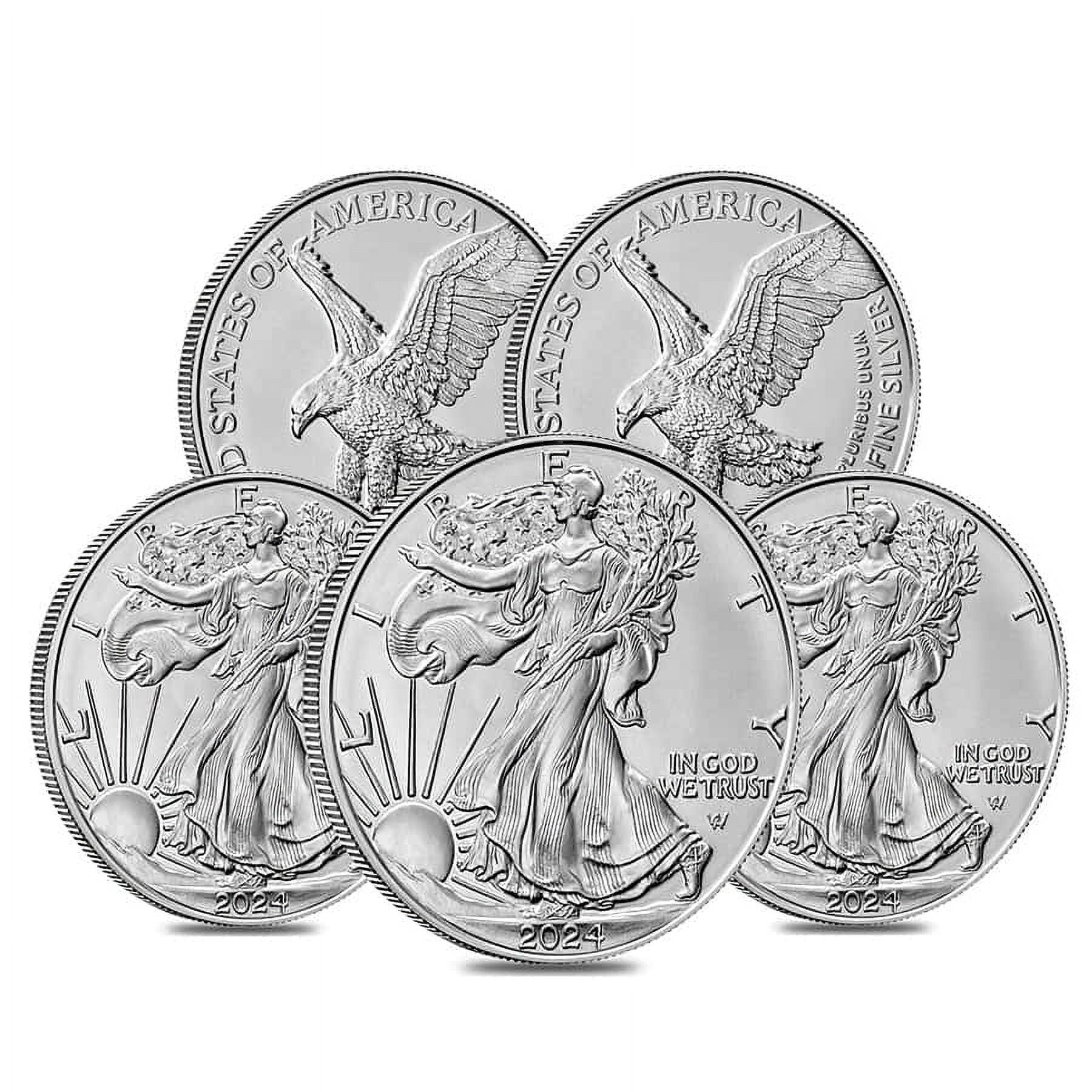 US Mint 2024 Silver American Eagle Bullion Coin, 1 oz BU Lot of 5