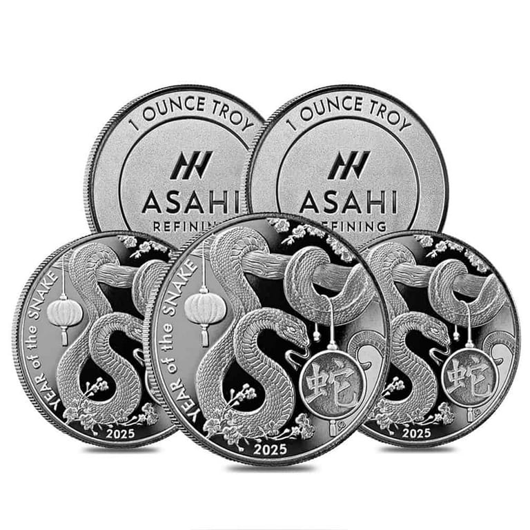 treasure アサヒ Lot of 5 - 2025 1 oz Asahi Lunar Snake Silver Round .999