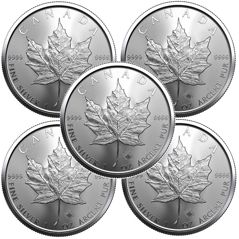 ROYAL CANADIAN MINT Lot of 5 - 2025 1 oz Canada 9999 Fine Silver Maple Leaf $5 Coin BU - In Stock
