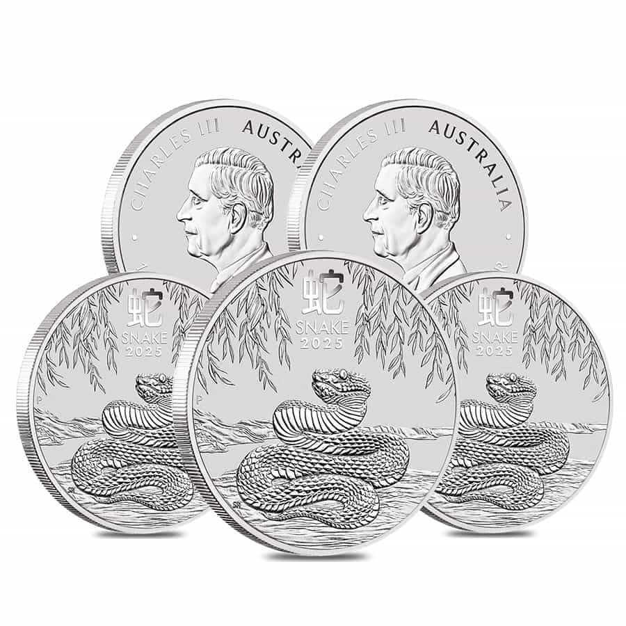 Lot of 5 - 2025 1 oz Silver Lunar Snake BU Australian Perth Mint