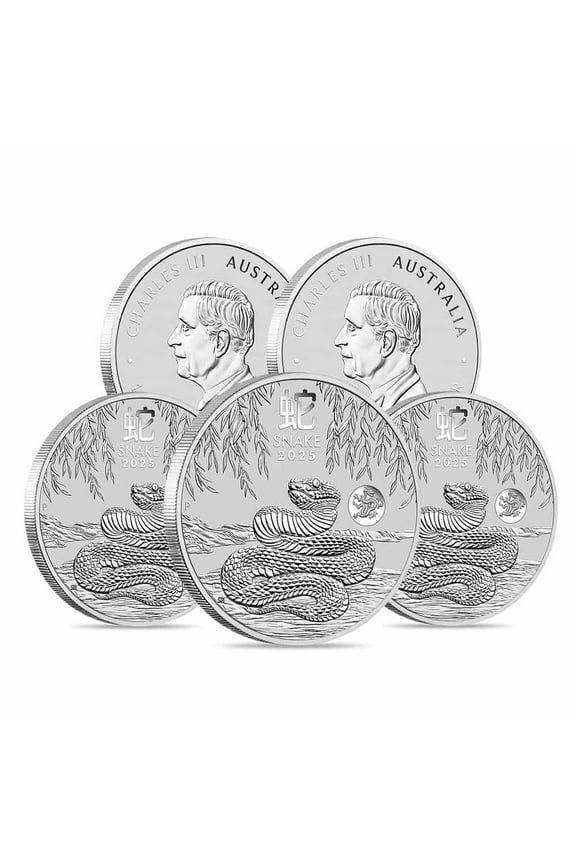 Lot of 5 - 2025 1 oz Silver Lunar Snake Dragon Privy BU Australian Perth Mint