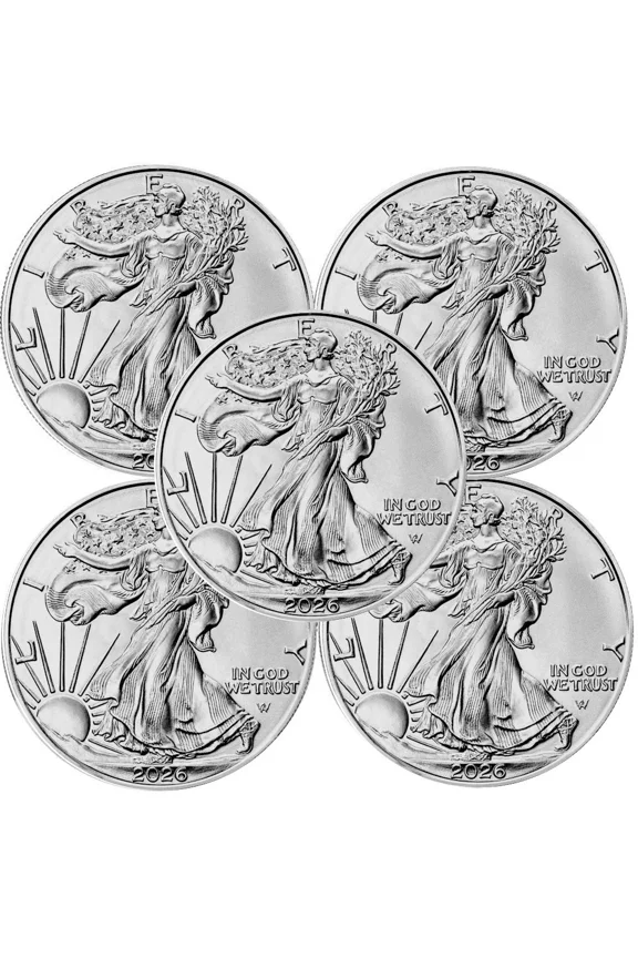 Lot of 5 - 2026 1 oz .999 Fine Silver American Eagle $1 Coin BU