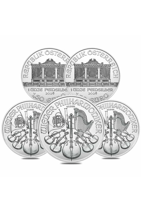 Lot of 5 - 2026 1 oz Austrian Silver Philharmonic Coin BU