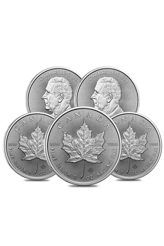 Lot of 5 - 2026 1 oz Canadian Silver Maple Leaf Coin BU