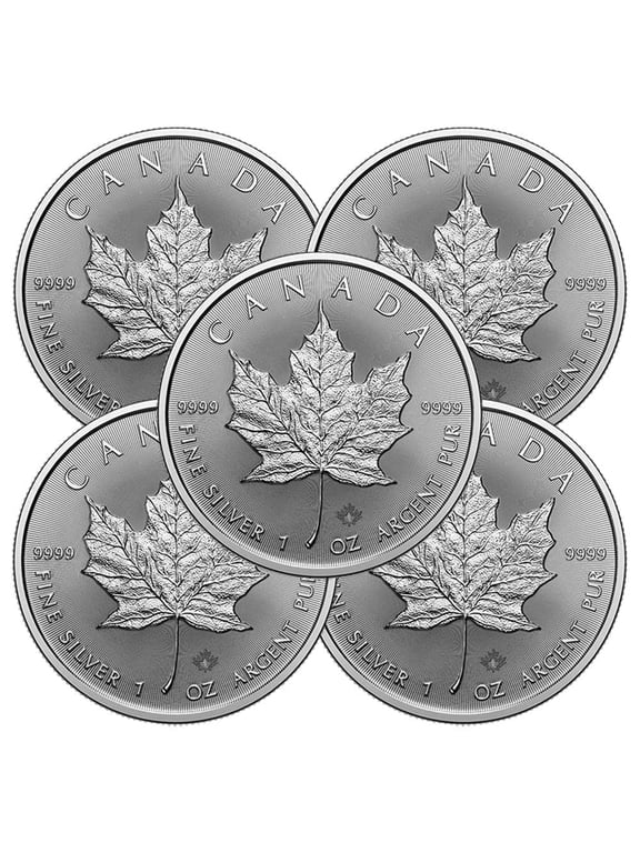 Lot of 5 - 2026 $5 Silver Canadian Maple Leaf 1 oz BU