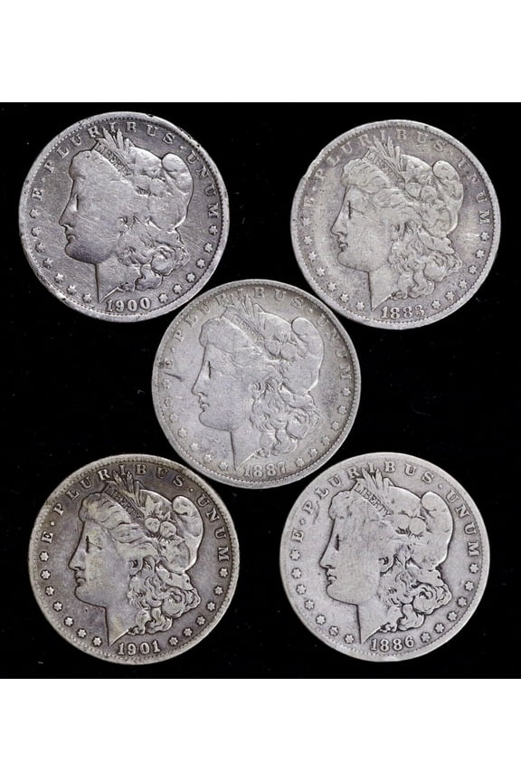Morgan Silver Dollar Coins Cull Pre 1921 90% Silver 1878-1904 5-Count