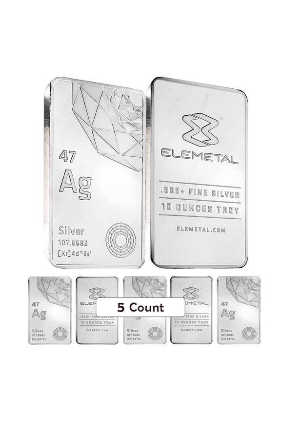 Lot of 5 - Elemetal Mint 10 oz Silver Bar .999 Fine (Sealed)