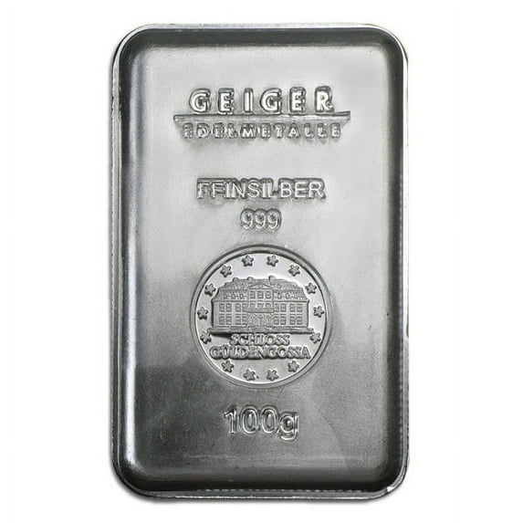 Lot of 5 - Geiger SILVER Bar - 100 Gram .999 Pure, (Sealed, But No Assay)