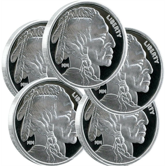 Lot of 5 - Mason Mint 1 oz Silver Buffalo Round 999 Fine Silver
