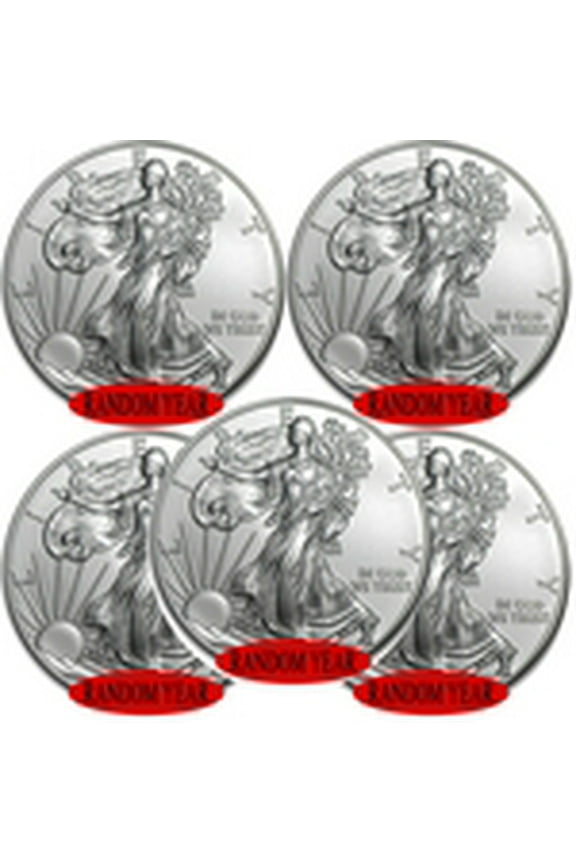 Lot of 5 - Random Year 1 oz American .999 Fine Silver Eagle Coins BU