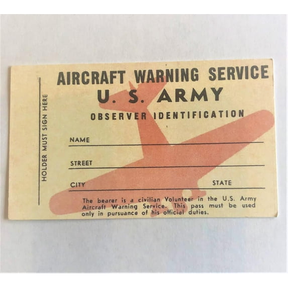 Lot of 5 - Reproduction WWII US Army Aircraft Warning Service Observer ID cards