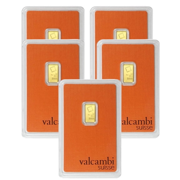 Lot of 5 - Valcambi Suisse 1-g Gold Bar .9999 Fine in Assay