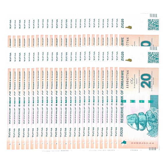Lot of 50 - 2024 $20 Zimbabwe ZiG Banknotes - Collectible - Uncirculated Currency with QR Code