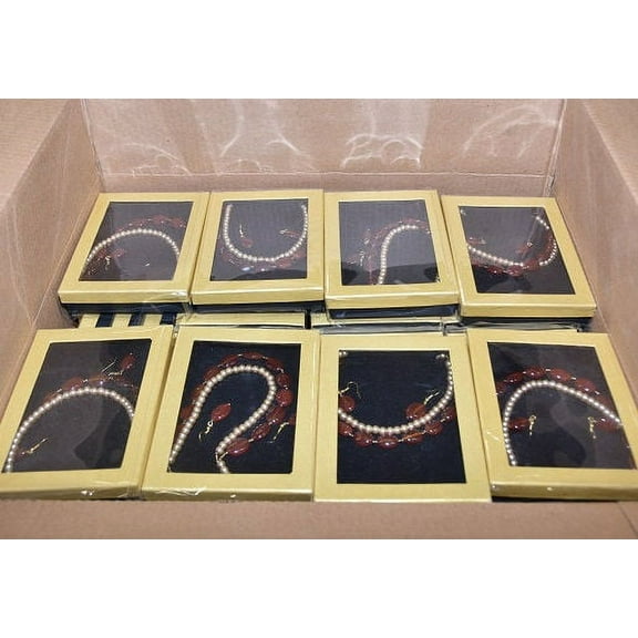 Lot of 57 Sets of Women's Red Agate & Pearl Necklace and Earrings