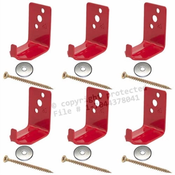 (Lot of 6) Fire Extinguisher Bracket, Wall Hook, Mount, Hanger, Universal for 15 to 20 Lb. Extinguishers with Free Screws and WASHERS