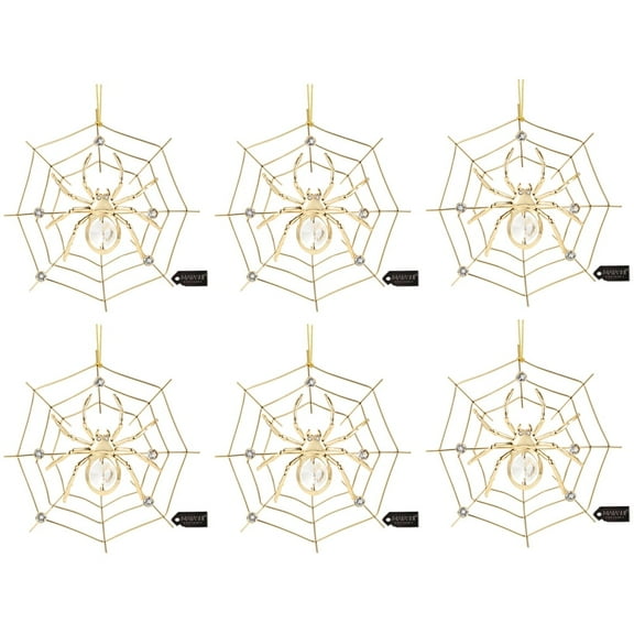 Lot of (6) Matashi 24K Gold Plated Crystal Studded Lucky Spider Hanging Ornaments for Christmas Tree Spider Miracle