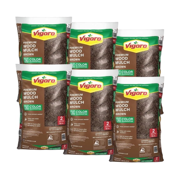 Lot of 6 Premium Brown Shredded Wood Mulch - 2 Cubic Foot Bag