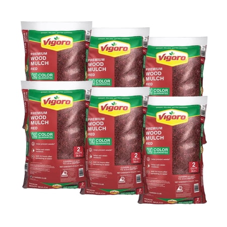 Lot of 6 Premium Red Shredded Wood Mulch - 2 Cubic Foot Bag